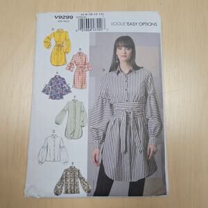 Vogue Easy Options V8299 Size 6-14 Full Longsleeve blouse Uncut Factory Folded